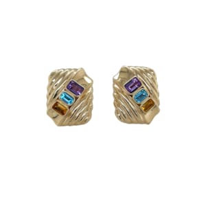 14K Yellow Gold Multi-Color Stone Earrings