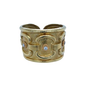 18K Yellow Gold Hammered Finish Diamond Cuff Bracelet