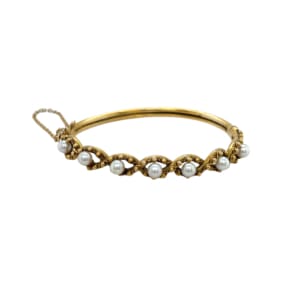 Victorian 14K Yellow Gold Pearl Bangle Bracelet