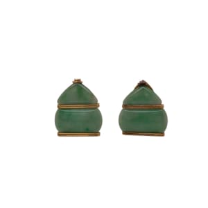 Art Deco 14K Yellow Gold Jade Clip Brooch