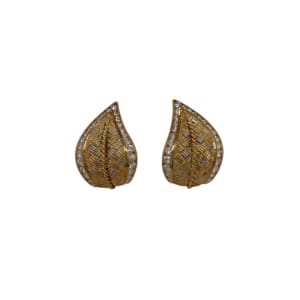 18K Yellow Gold Diamond Leaf Earrings
