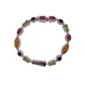 18K White Gold Diamond Multi-Color Bracelet