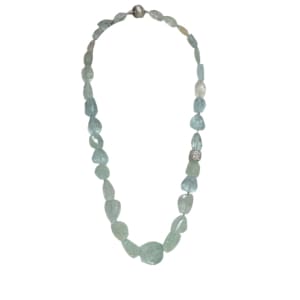 14K White Gold Aquamarine and Diamond Necklace
