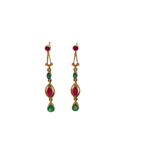 18K Yellow Gold Emerald and Ruby Earrings