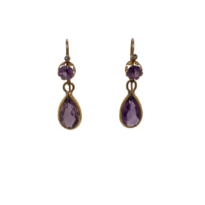Victorian 14K Yellow Gold Amethyst and Diamond Earrings