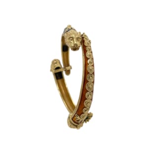18K Yellow Gold Lion Enamel Bangle