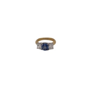 18K Yellow Gold and Platinum Sapphire and Diamond Ring