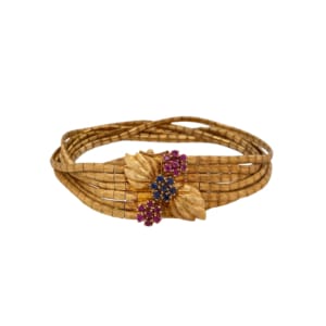 18K Yellow Gold Ruby and Sapphire Spaghetti Bracelet